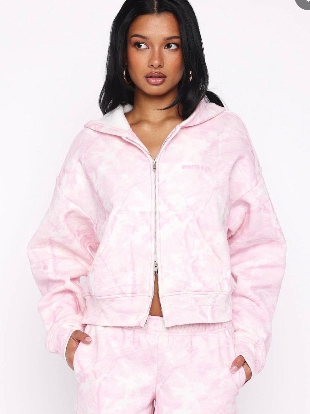 White Fox Boutique Pink Camo Cropped Hoodie (S/M)